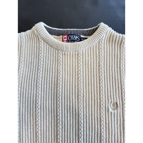 Vintage Chaps Ralph Lauren Cream Sweater Size XL Cable Chunky Knit Fisherman - Picture 3 of 8